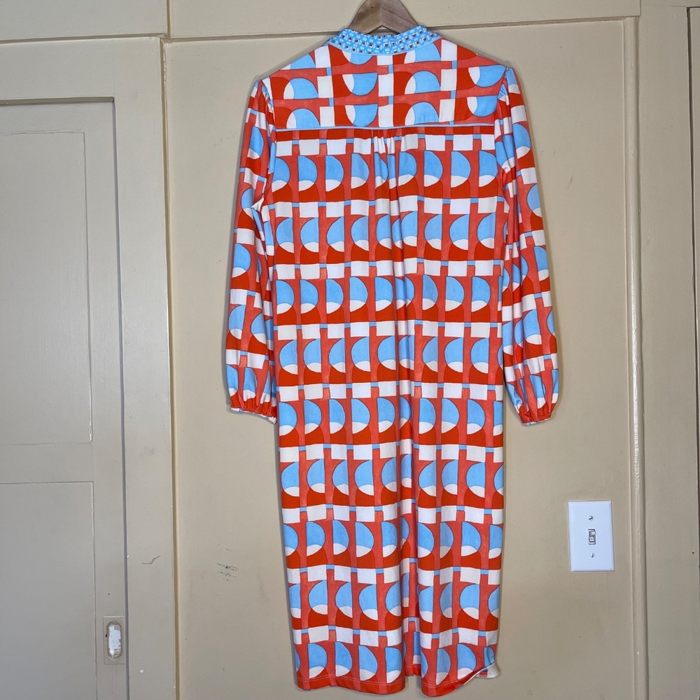 J. McLaughlin Red and Light Blue Geometric Shift Dress - Picture 2 of 10